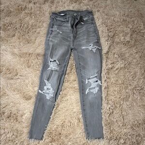 American Eagle Outfitters Gray Skinny Distressed Jeans